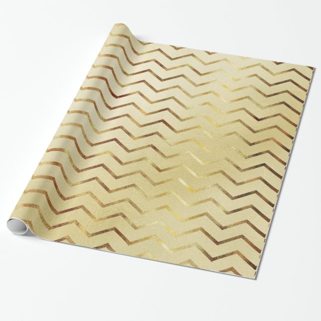 Guld Shimmer Chevron på Guld Presentpapper (Utrullad)
