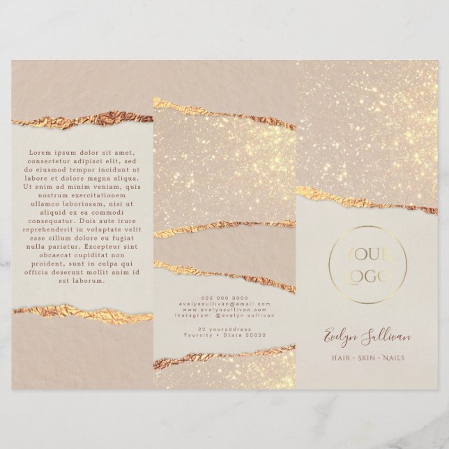 Guld shimmer riven papper broschyr (Framsida)