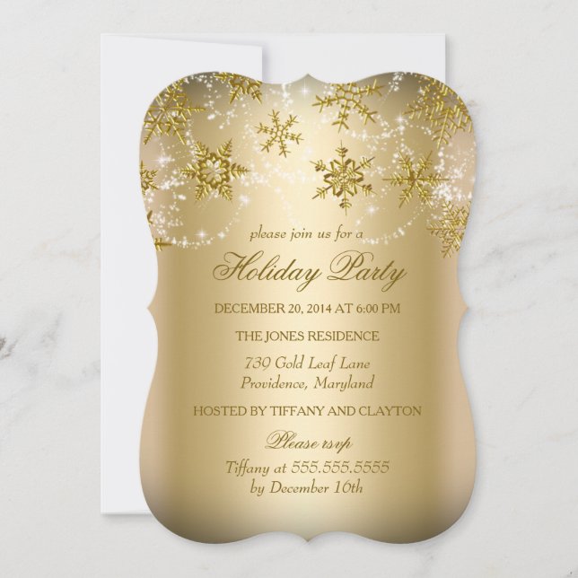 Guld Shimmer Snowflake-Julfesten Juldagen Inbjudningar (Framsida)