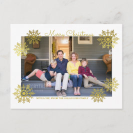 Guld Shimmering Chic Snowflake Helgdag Photo Helg Vykort