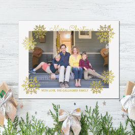 Guld Shimmering Chic Snowflake Helgdag Photo Julkort