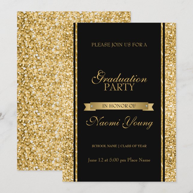 Guld Shiny Glitter Inbjudningar (Fram/baksida)