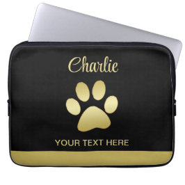 Guld Shiny Hund Tass mot svart bakgrund Laptop Fodral