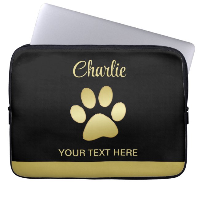 Guld Shiny Hund Tass mot svart bakgrund Laptop Fodral (Framsidan)