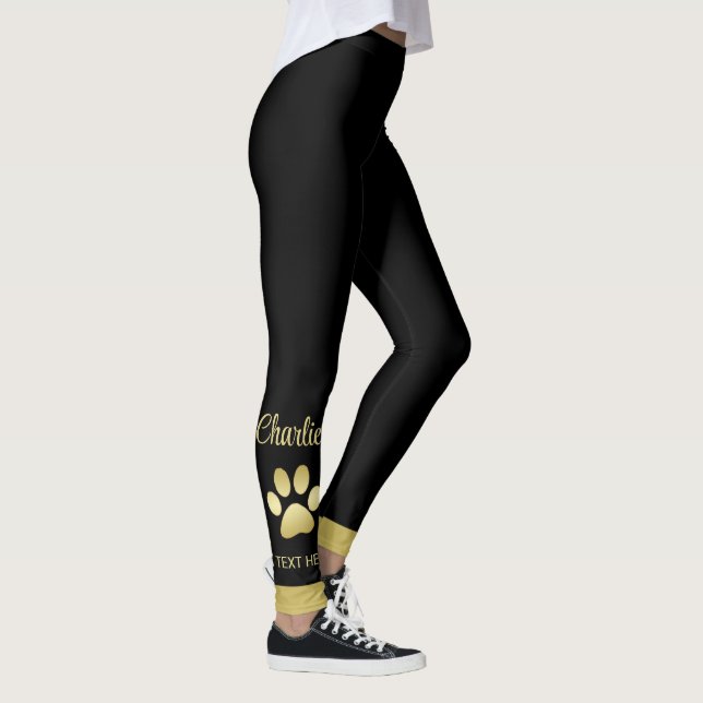 Guld Shiny Hund Tass mot svart bakgrund Leggings (Höger)