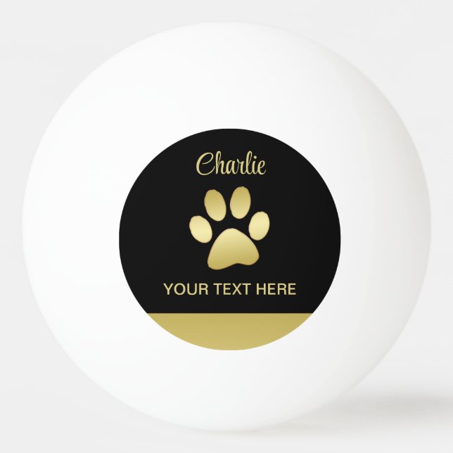 Guld Shiny Hund Tass mot svart bakgrund Pingisboll (Framsidan)