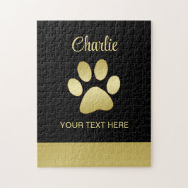 Guld Shiny Hund Tass mot svart bakgrund Pussel