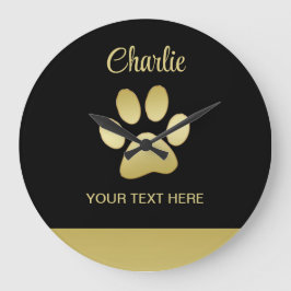 Guld Shiny Hund Tass mot svart bakgrund Stor Klocka