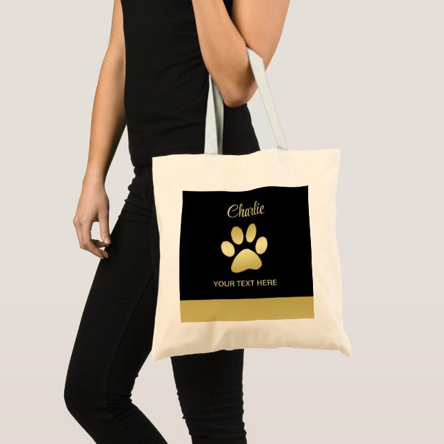 Guld Shiny Hund Tass mot svart bakgrund Tygkasse (Framsida (produkt))