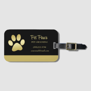 Guld Shiny Hund Tass på den svarta pet Grooming Se Bagagebricka