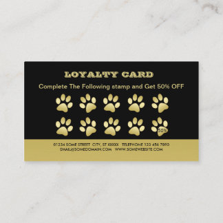 Guld Shiny Hund Tass på den svarta pet Grooming Se Lojalitetskort
