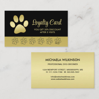 Guld Shiny Hund Tass på den svarta pet Grooming Se Lojalitetskort