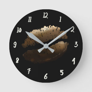 Guld Shiny Läppar Lipstick Kiss Glamor Glam Chic Rund Klocka