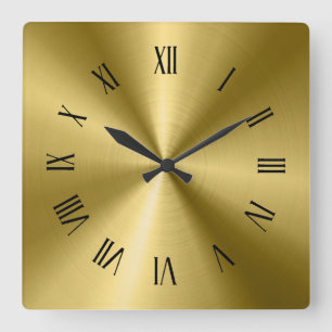 Guld Shiny Metallic Struktur Roman Numerals Fyrkantig Klocka