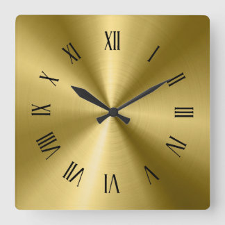 Guld Shiny Metallic Struktur Roman Numerals Fyrkantig Klocka