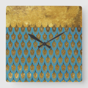 Guld Shiny Princess Sjöjungfru Glitter Scales Fyrkantig Klocka