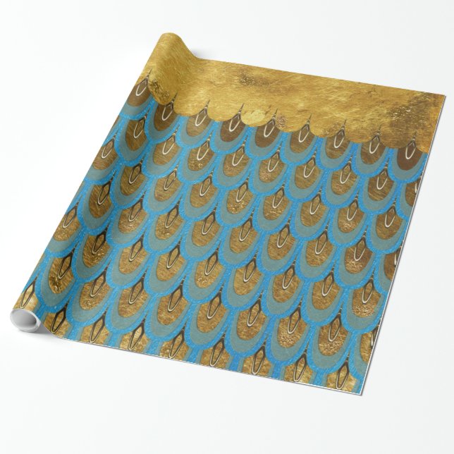 Guld Shiny Princess Sjöjungfru Glitter Scales Presentpapper (Utrullad)