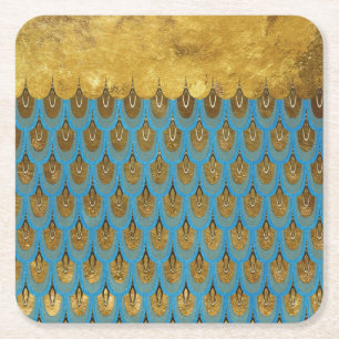 Guld Shiny Princess Sjöjungfru Glitter Scales Underlägg Papper Kvadrat