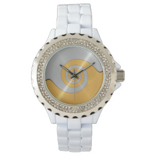 Guld Shiny Radial Steel Metall Armbandsur