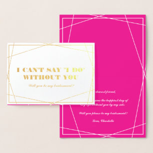 Guld & Shock rosa Geometric be My Bridesmaid Folierat Kort