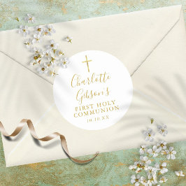 Guld Signatur Guld Kors Första Nattvarden Runt Klistermärke