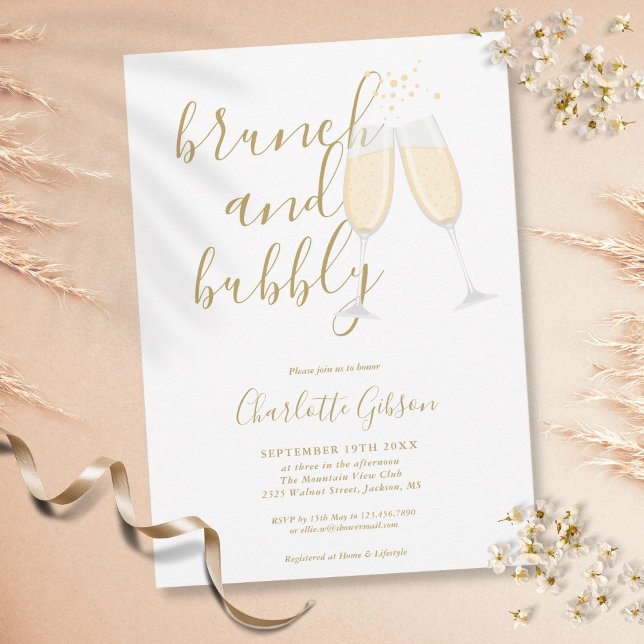 Guld Signatur Skript Brunch Bubbly Bröllopsfest Inbjudningar (Skapare uppladdad)