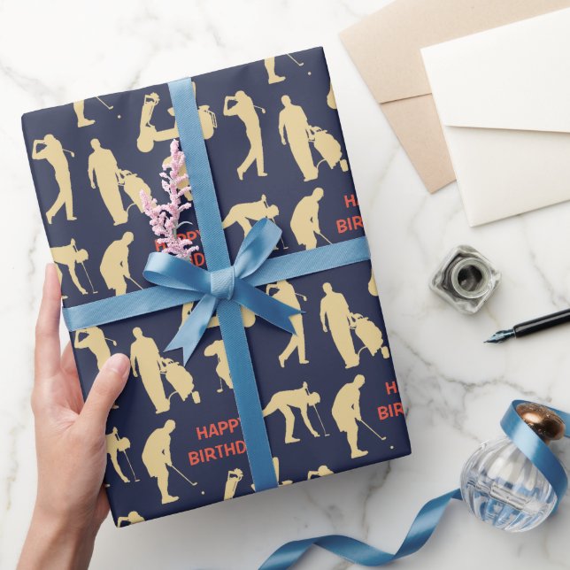 Guld Silhouette Golfer Bilder Birthday Presentpapper (Gifting)