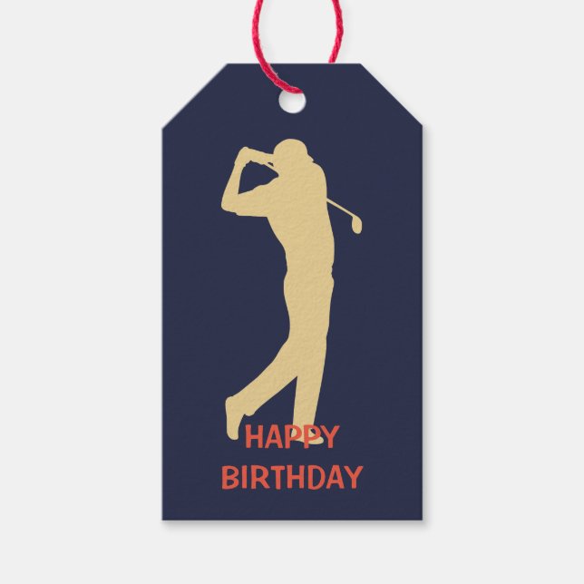 Guld Silhouette Golfer Birthday Presentetikett (Framsidan)