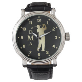 Guld Silhouette Golfer Monogram Armbandsur
