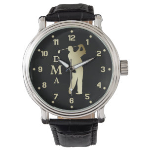 Guld Silhouette Golfer Monogram Armbandsur
