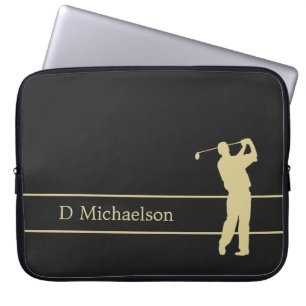 Guld Silhouette Golfer på Black Laptop sleeve