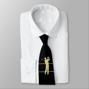 Guld Silhouette Golfer på Black Neck Tie Slips