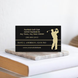 Guld Silhouette Golfer på Black Visitkort