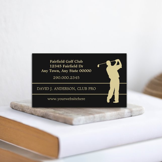 Guld Silhouette Golfer på Black Visitkort (Skapare uppladdad)