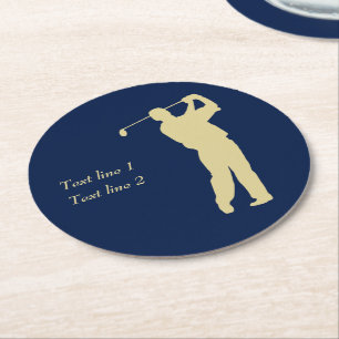 Guld Silhouette Golfer på Blue Underlägg Papper Rund