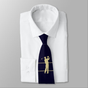 Guld Silhouette Golfer på Navy Blue Neck Tie Slips