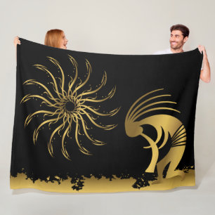 Guld Silhouette Kokopelli Fleece Blanket