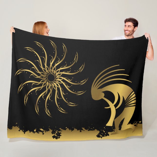 Guld Silhouette Kokopelli Fleece Blanket (På plats)