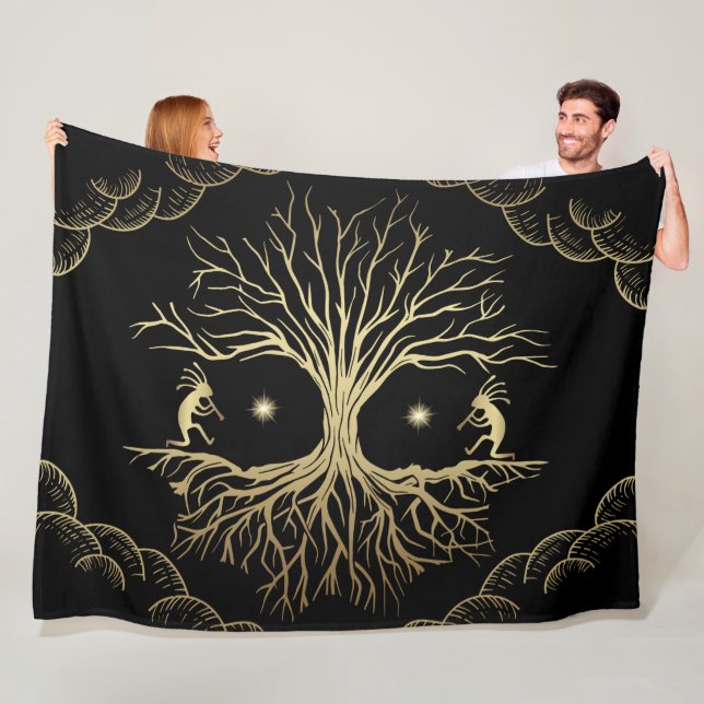 Guld Silhouette Kokopelli Fleece Blanket (På plats)
