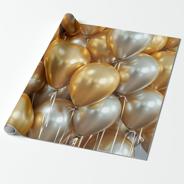 guld silver ballonger inslagspapper presentpapper (Utrullad)