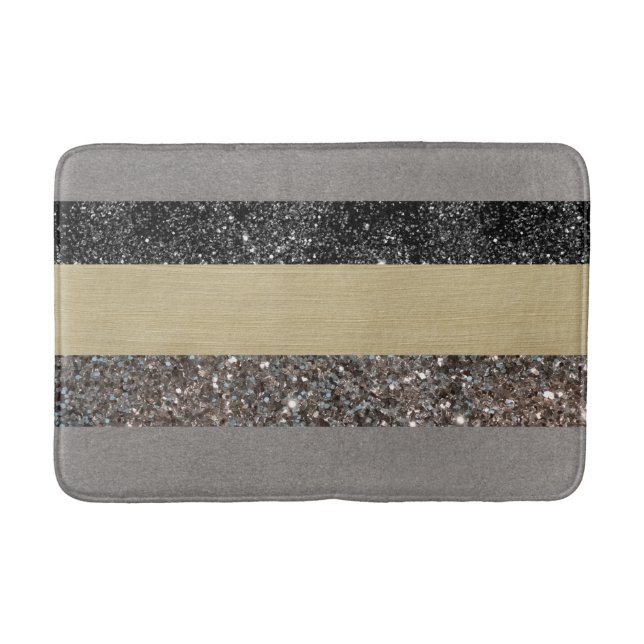 Guld Silver Black Glitter Glam Rand #1 (Faux Gl) Badrumsmatta (Framsidan)