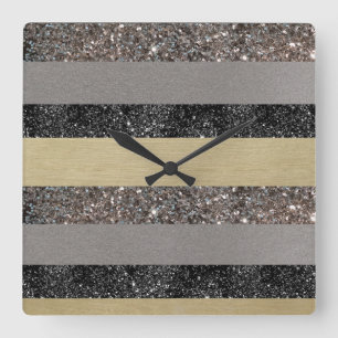 Guld Silver Black Glitter Glam Rand 1 Fyrkantig Klocka