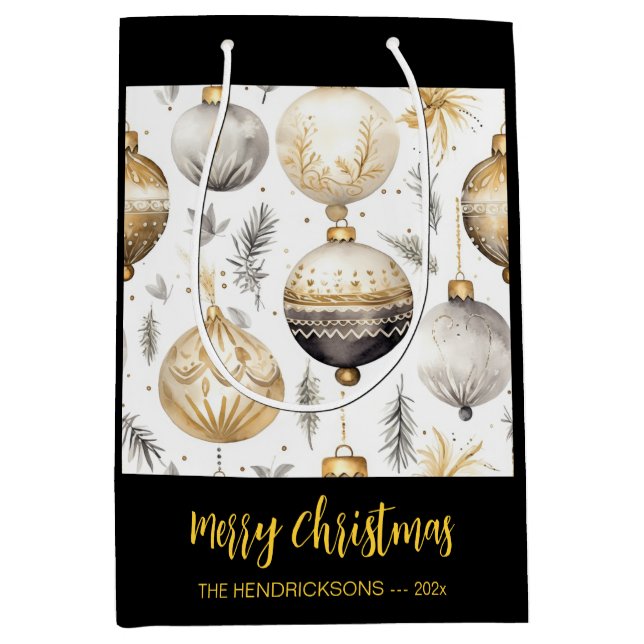 Guld Silver Black jul Ornaments Gift Bag (Framsidan)