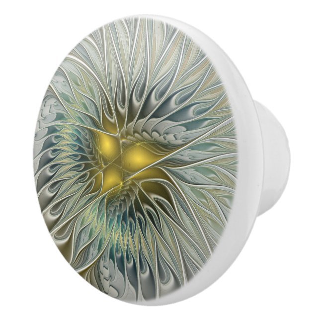 Guld Silver Blomma Fantasi abstrakt Fraktal Konst Knopp (Höger)
