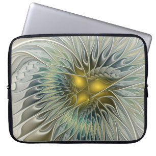 Guld Silver Blomma Fantasi abstrakt Fraktal Konst Laptop Fodral