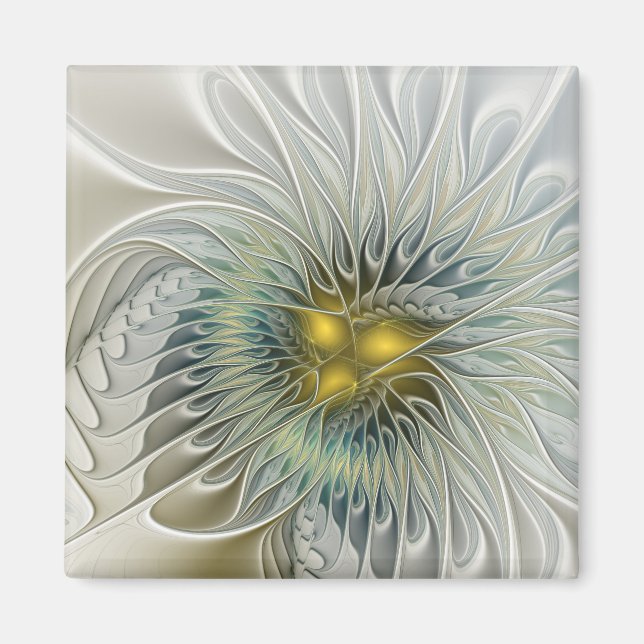 Guld Silver Blomma Fantasy Abstrakt Fraktal Konst Magnet (Framsidan)