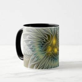 Guld Silver Blomma Fantasy Abstrakt Fraktal Konst Mugg