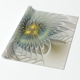 Guld Silver Blomma Fantasy abstrakt Fraktal Konst Presentpapper