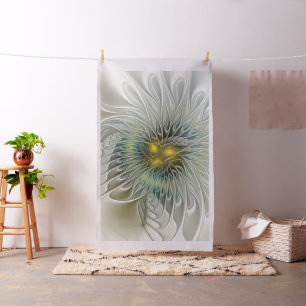 Guld Silver Blomma Fantasy Abstrakt Fraktal Konst Tyg