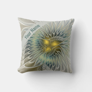 Guld Silver Blomma Fantasy Abstrakt Fraktal Namn Kudde